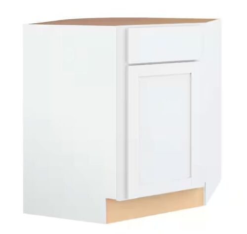 Hampton Bay Courtland 36 in. W x 36 in. D x 34.5 in. H Assembled Shaker Sink Base Kitchen Cabinet in Polar White