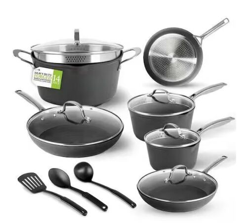 GRANITESTONE Armor Max 14-Piece Aluminum Hard Anodized Heavy Duty 4-Layer Ultra Release Nonstick Cookware Set