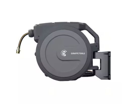 Giraffe Tools Garden Retractable Hose Reel-5/8 in.-90 ft., Wall Mounted, Dark Grey
