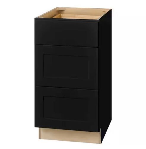 Hampton Bay Avondale 18 in. W x 24 in. D x 34.5 in. H Ready to Assemble Plywood Shaker Drawer Base Kitchen Cabinet in Raven Black