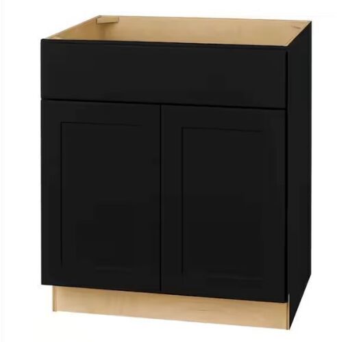 Hampton Bay Avondale 33 in. W x 24 in. D x 34.5 in. H Ready to Assemble Plywood Shaker Sink Base Kitchen Cabinet in Raven Black