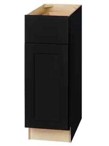 Hampton Bay Avondale 12 in. W x 24 in. D x 34.5 in. H Ready to Assemble Plywood Shaker Base Kitchen Cabinet in Raven Black