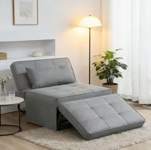 4-in-1 71 in. Light Grey Solid Fabric Twin Size Folding Multi-Function Ottoman Sofa Bed