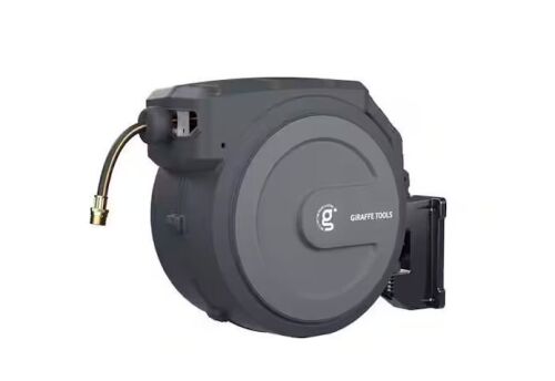 Giraffe Tools Garden Retractable Hose Reel-5/8 in.-90 ft., Metal Bracket, Wall Mounted, Dark Grey