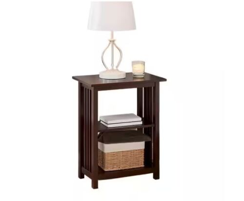 Alaterre Furniture Mission 2-Tier Rectangle End Table, 19 in. Espresso Wood Side Table with Open Storage