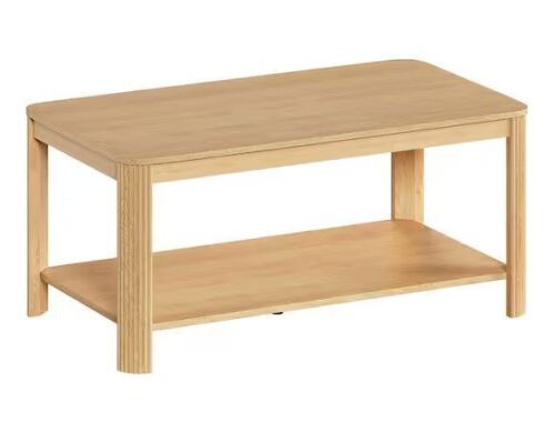 Noble House Onyx 39.4 in. Natural Rectangle MDF Wood Top Coffee Table with 2-Tier and Vertical Wave Grain Legs