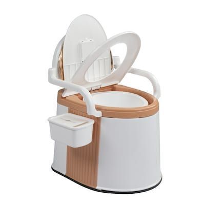 VINGLI Portable Toilet with 5 Gallon Bucket Back and Handrail