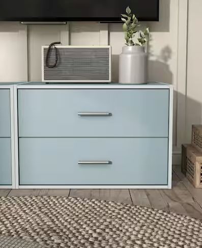 Furniture of America Quincy 15.74 in. Tall Stackable Light Blue Engineered Wood Modern Modular Cabinet with 2 Drawers