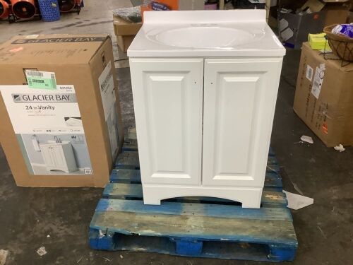 Glacier Bay 25 in. Single Sink White Freestanding Bath Vanity with White Cultured Marble Top - Scratch & Dent, Missing Knobs