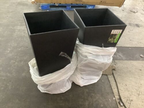 Lot of (2) Tierra Verde Sonata Medium Black Recycled Rubber Tall Square Planter with Drainage Holes (14 in. L x 14 in. W x 27.5 in. H)