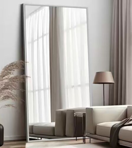 51 in. x 31 in. Modern Rectangle Framed Silver Floor Leaning Mirror