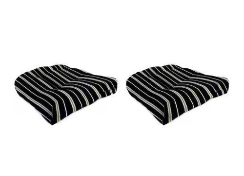18 in. L x 18 in. W x 4 in. T Tufted Outdoor Wicker Seat Cushion in Platt Ink (2-Pack)