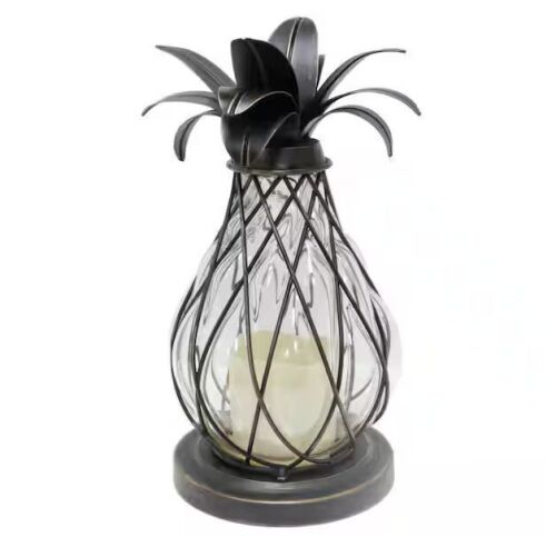 Lot of (2) Hampton Bay 12.5 in. Aged Bronze Outdoor Patio LED Candle Pineapple Lantern