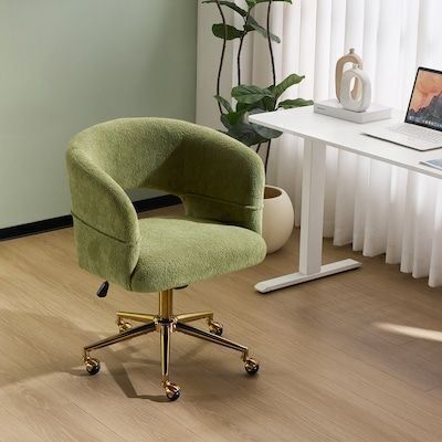 VINGLI Modern Swivel Curved Office and Vanity Desk Chair Velvet Chenille Green