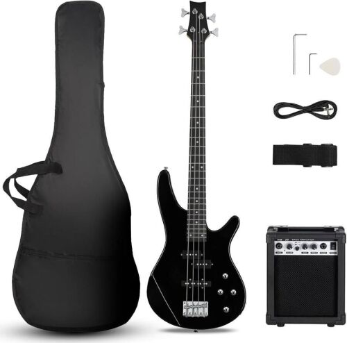 4 String Electric Bass Guitar with 20 Watt Amplifier, PJ Type Pickup