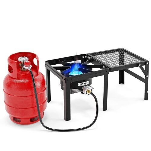 ROVSUN 1-Burner 100000 BTU Camping Propane Stove with Foldable Side Shelf