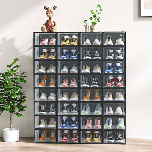 32 PCS Clear Plastic Stackable Shoe Storage Boxes