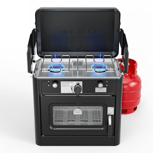ROVSUN 2 Burner 2-in-1 Portable Propane Oven & Stove Black