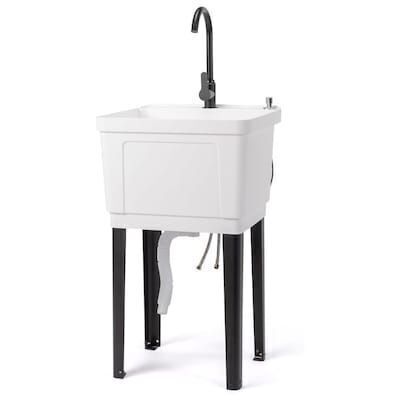 21 Gal Freestanding Plastic Utility Sink With Stainless Steel Faucet