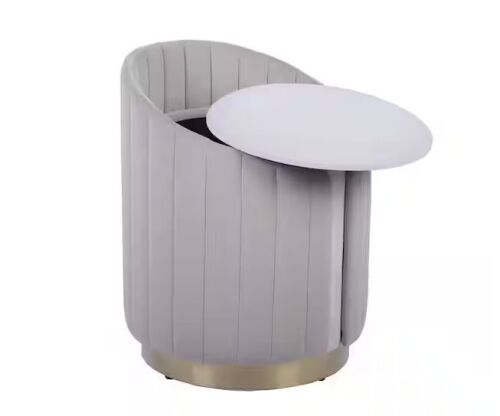 Techni Home Taupe Velvet Plush Vanity Stool with Storage Ottoman