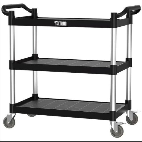TUFFIOM 40W x 39H 3-Tier Plastic Service Utility Cart with Wheels/Heavy Duty 450lbs