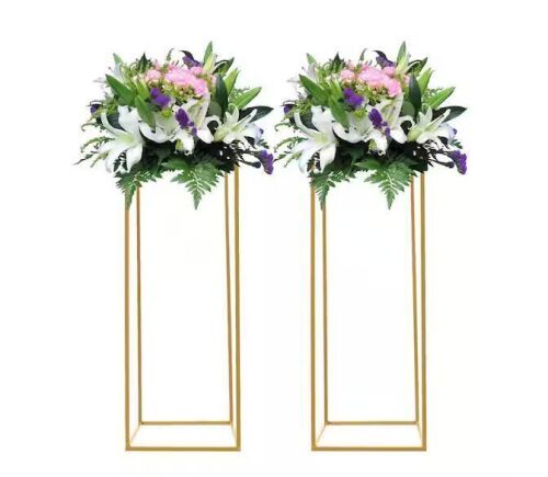 2-Pieces Modern Indoor Outdoor Gold Metal Square Plant Stand