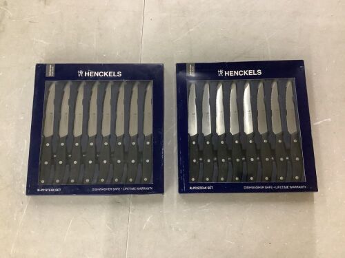 Lot of (2) Henckels 8 Piece Steak Knife Set 4.5" Triple Rivet Stainless Steel Blade