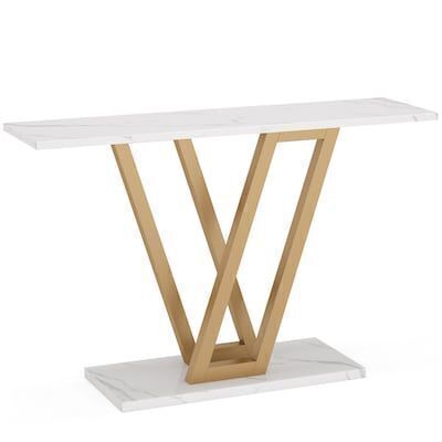Modern Gold Console Table with Faux Marble Top