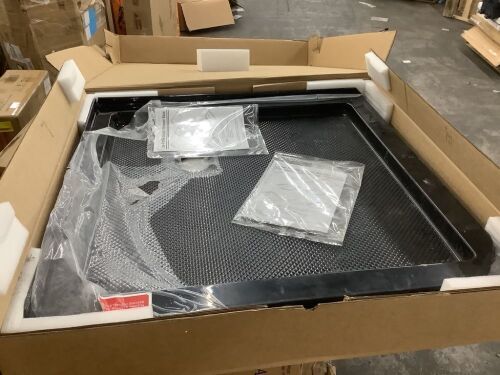 DreamLine SlimLine 36 in. x 36 in. Double Threshold Shower Pan Base in Black Color with Corner Drain - Damaged Corner on Mounting Flange