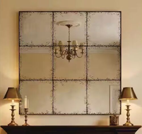 Vintatge Style 36 in. Square Black Iron Frame Wall Mirror
