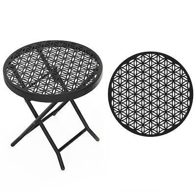 VINGLI 1 Pack Patio Folding Side Table with Everlasting Floral Pattern and Sturdy X-Shaped Metal Frame