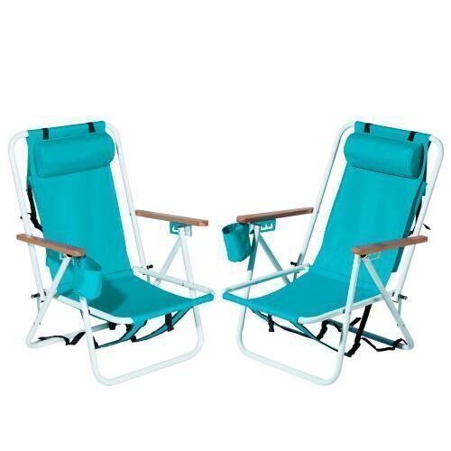 Winado 2-Pack Beach Chair Steel Frame and Polyester Fabric in Mint Green
