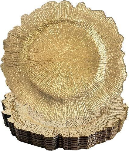 Gold Plastic Reef Charger Plates, 100pc