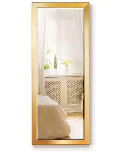25 in. W x 61 in. H Framed Rectangle Beveled Edge Wood Full Length Mirror in Solid Gold