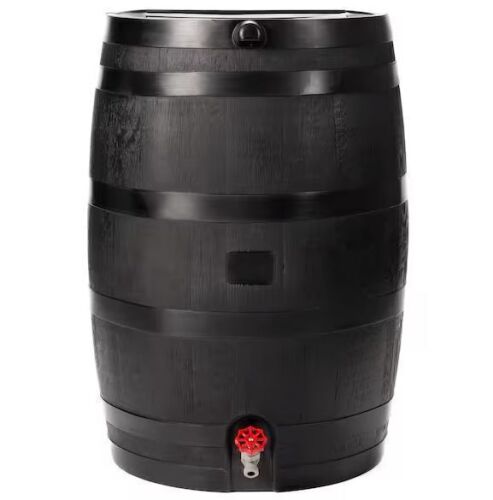 RTS Home Accents 50 Gal. Rain Barrel in Black with Plastic Spigot
