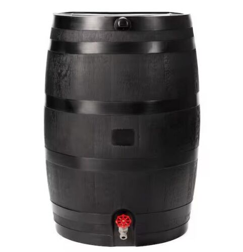 RTS Home Accents 50 Gal. Rain Barrel in Black with Plastic Spigot