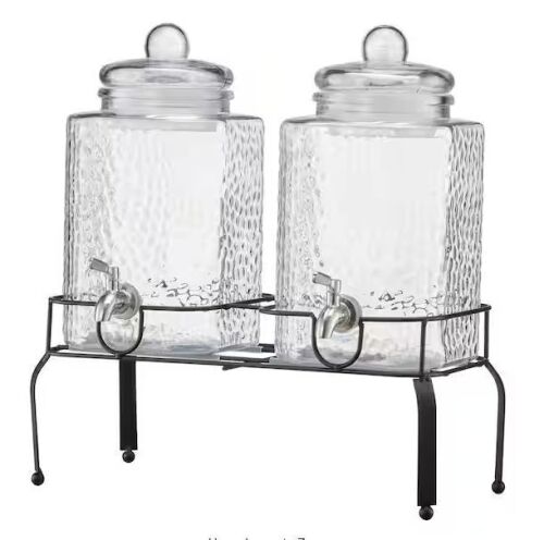 VEVOR Glass 1.5 Gal. Beverage Dispenser, 2 Pack, Stainless Steel Spigot, Metal Stand