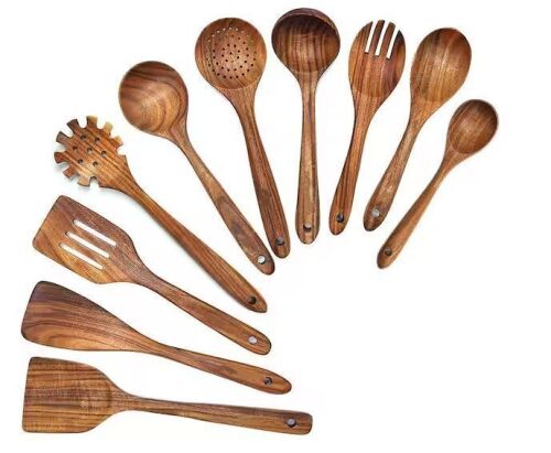 10-Piece Natural Teak Wooden Kitchen Cooking Utensils Set