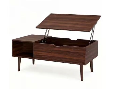 Mid-Century Modern 40 in. Rectangle Wood Lift Top Coffee Table with Hidden Compartment Storage, Dark Brown