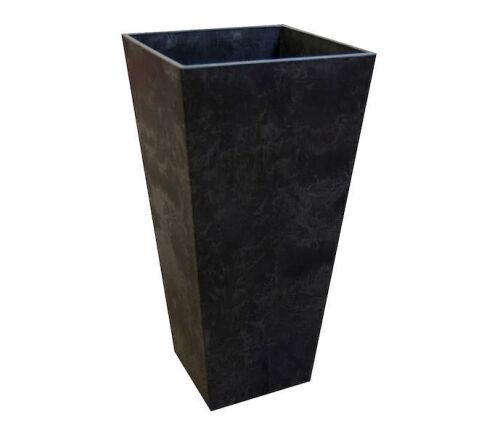 Lot of (2) Tierra Verde Sonata Medium Black Recycled Rubber Tall Square Planter with Drainage Holes (14 in. L x 14 in. W x 27.5 in. H)