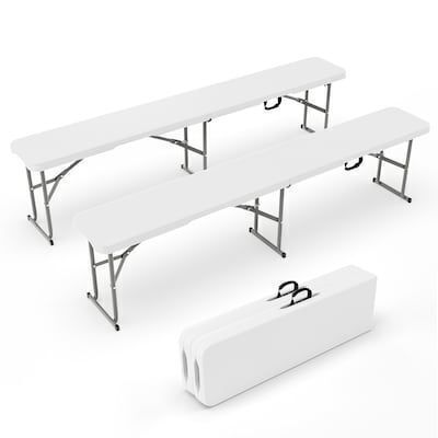 VINGLI 2-pcs 6-feet Plastic White Folding Bench