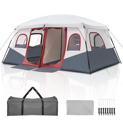 VINGLI 2 Room Large Tent/10 Person Glamping Family Cabin Tents for Camping Gray