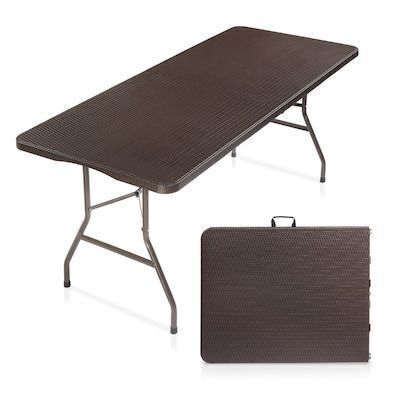 VINGLI 6 Foot Rectangular Plastic Folding Table with Carrying Handle for Indoor Outdoor Use Brown