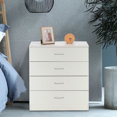 4-Drawer White Particle Board 25.98in. W Chest of Drawer