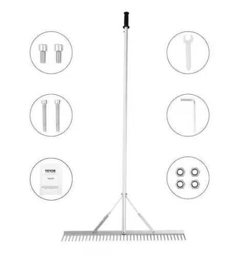 VEVOR 36 in. Head Aluminum Landscape Rake with 75 in. Long Handle, for Loosening Soil, Lawn