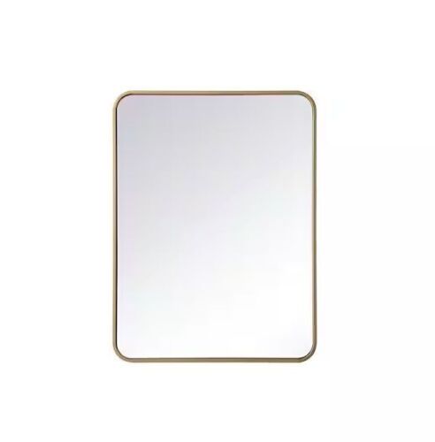 Timeless Home 24 in. W x 32 in. H x Modern Soft Corner Metal Rectangle Brass Mirror
