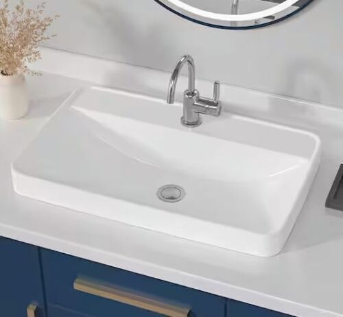 Glacier Bay 24 in. x 15 in. Ceramic Rectangular Vessel Bathroom Sink in White