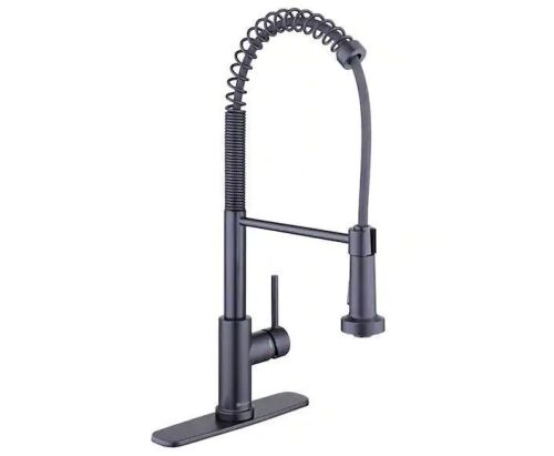 Glacier Bay Paulina Single-Handle Spring Neck Pull Down Sprayer Kitchen Faucet in Matte Black