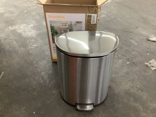 StyleWell 13 gal. Stainless Steel Step-On Trash Can D-Shaped - Small Dents