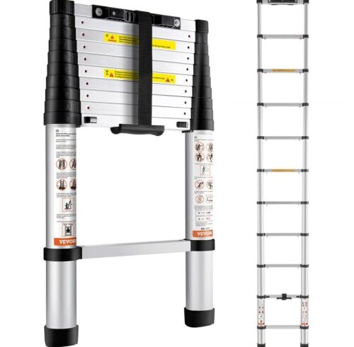 VEVOR 10.5 FT Aluminum One-button Retraction Collapsible Extension Ladder, 375 LBS Capacity